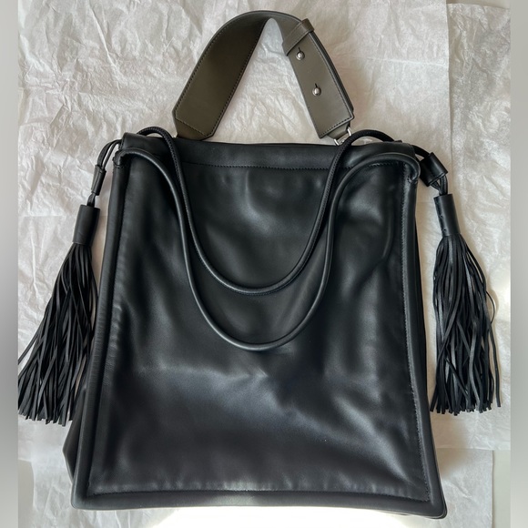 All Saints Handbags - All Saints black leather square shoulder bag with tassel [UNUSED]